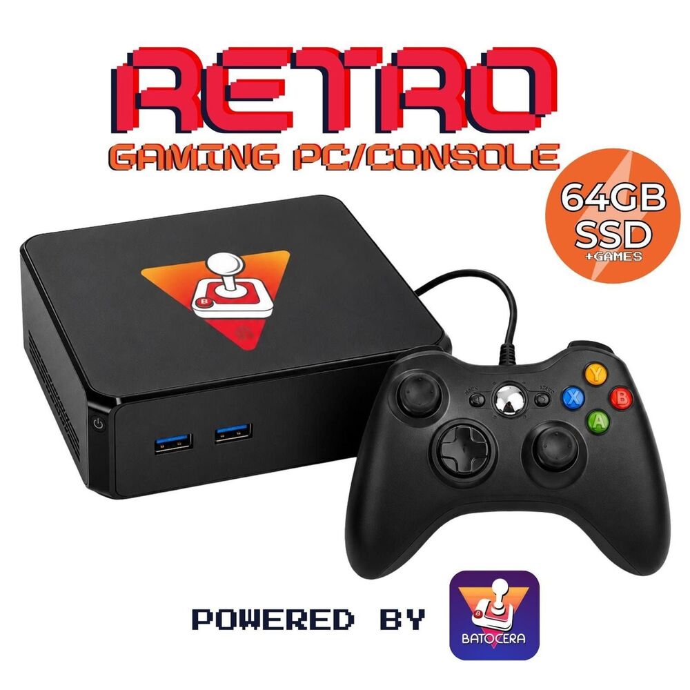 Retro Gaming Console Mini PC Batocera 64GB, Plug and Play Arcade Bundle